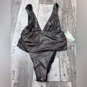 Envya Swimsuit Shimmer New NWT Deep V Tummy Control One Piece Small